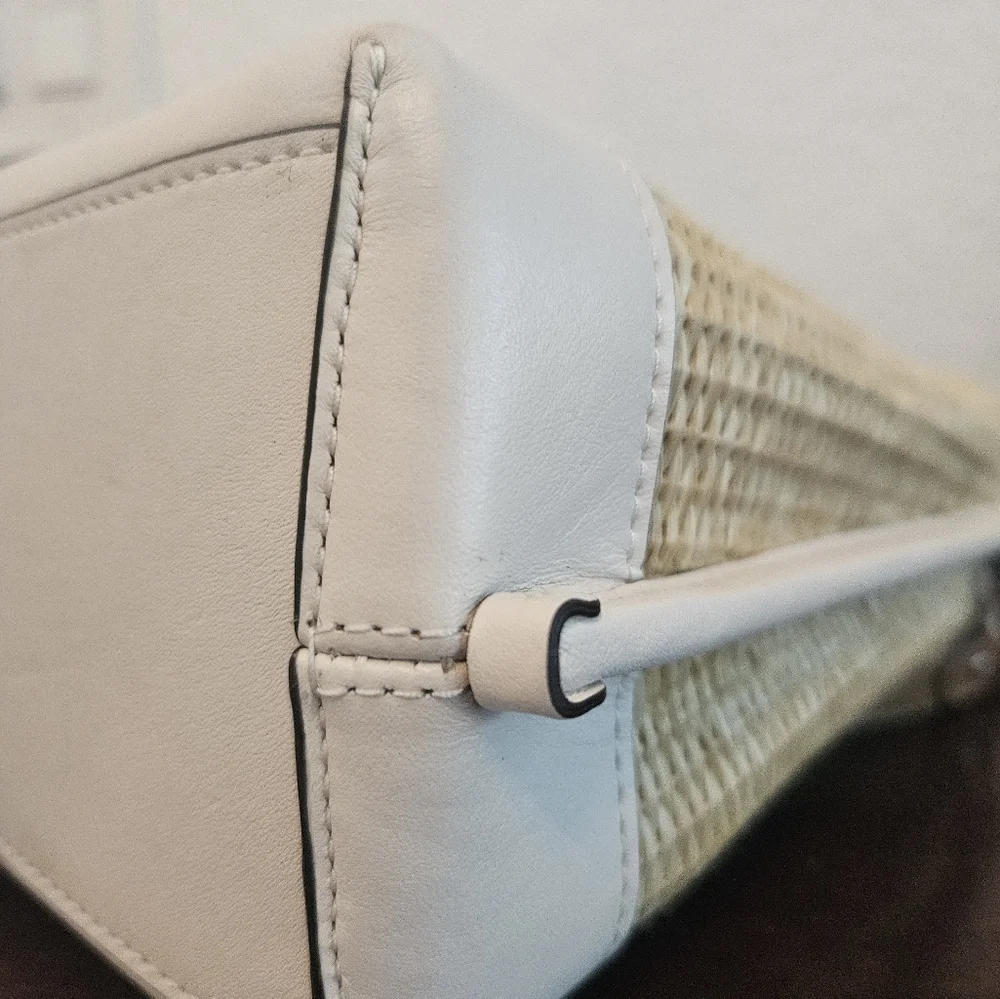 Coach Millie Floral Embroidered Straw Bag - Tan and White - Picture 8 of 9